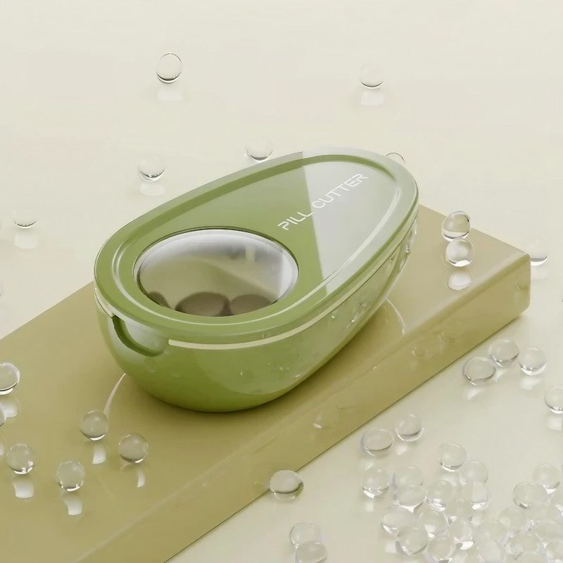 Dispozitiv Taiat Pastile si Cutie Depozitare Medicamente, Splitter Tablete cu Lama Inoxidabila si Compartiment Stocare, Plastic, 8x5x2.65 cm, Verde