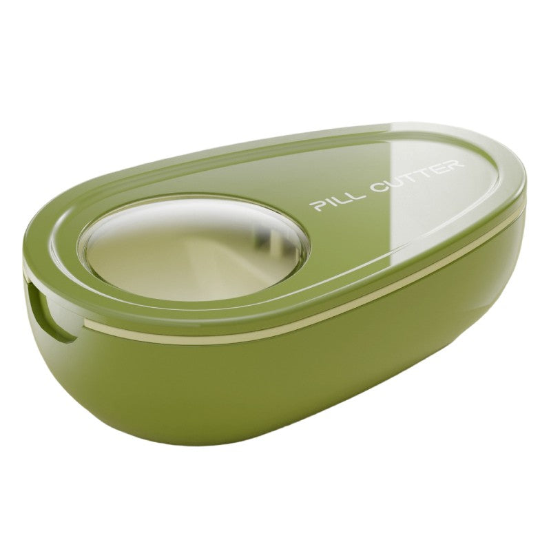 Dispozitiv Taiat Pastile si Cutie Depozitare Medicamente, Splitter Tablete cu Lama Inoxidabila si Compartiment Stocare, Plastic, 8x5x2.65 cm, Verde