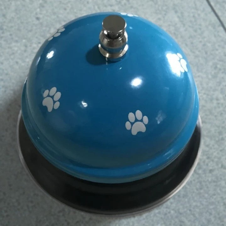 Clopotel Metalic pentru Dresaj Animale si Receptie, Design Labuta, Metal si Plastic, Albastru cu Alb, 7.5x7.5x6.5 cm