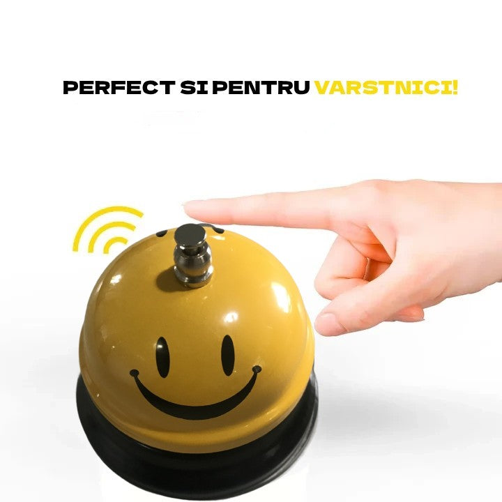 Clopotel Receptie Multifunctional, Imprimeu Smiley Face, Metal si Plastic, Pentru Restaurant, Cafenea si Birou, 7.5x7.5x6.5 cm, Galben