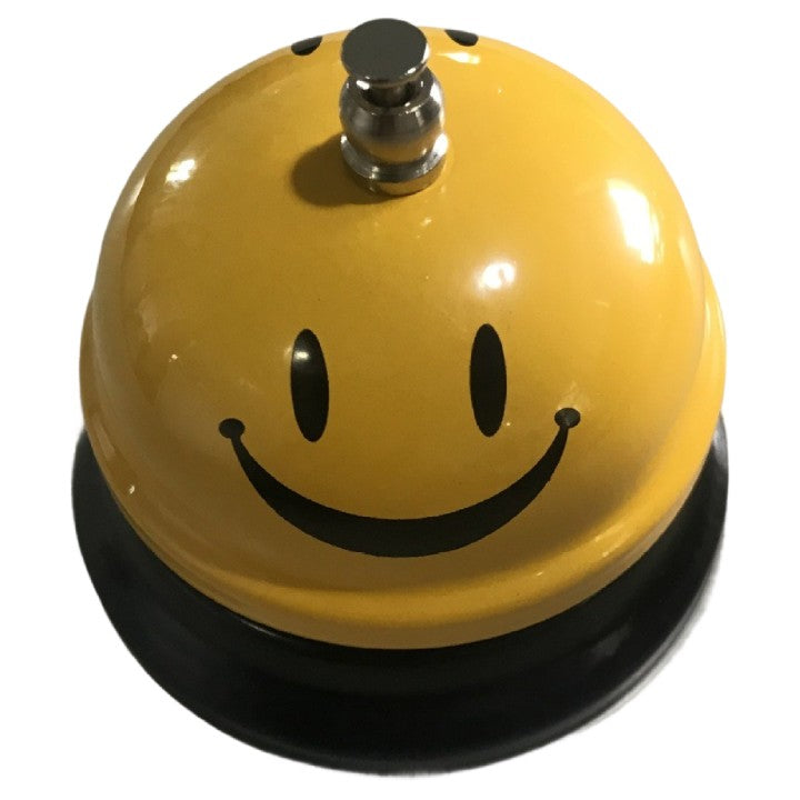 Clopotel Receptie Multifunctional, Imprimeu Smiley Face, Metal si Plastic, Pentru Restaurant, Cafenea si Birou, 7.5x7.5x6.5 cm, Galben
