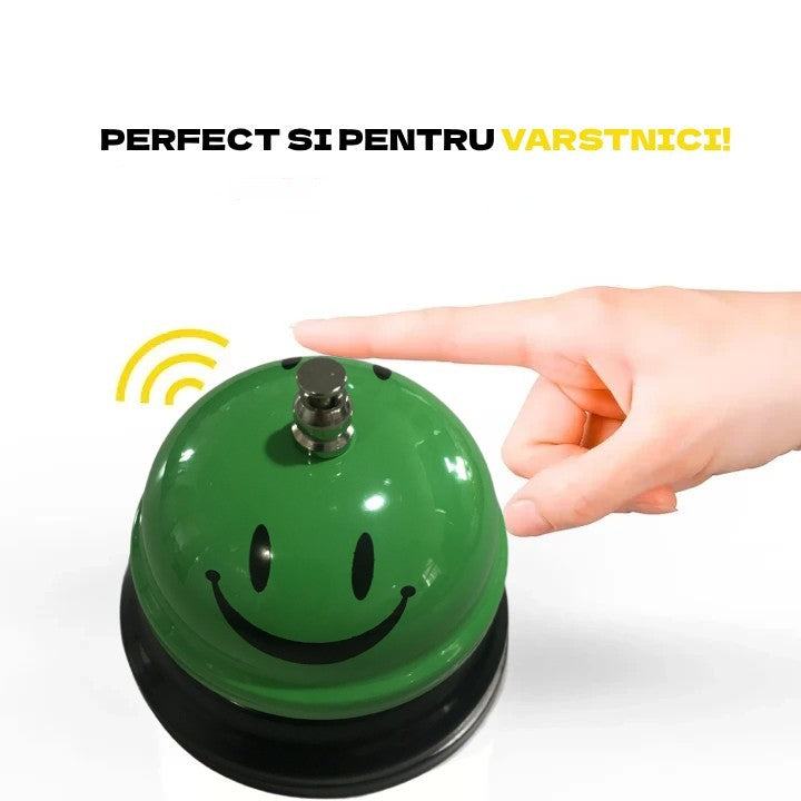 Clopotel De Receptie Si Masa, Metalic Cu Imprimeu Smiley Face, Sonerie Servire Pentru Restaurant, Cafenea Sau Hotel, Verde, 7.5x7.5x6.5 cm