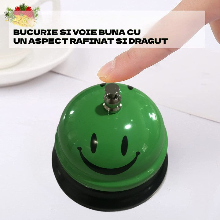 Clopotel De Receptie Si Masa, Metalic Cu Imprimeu Smiley Face, Sonerie Servire Pentru Restaurant, Cafenea Sau Hotel, Verde, 7.5x7.5x6.5 cm