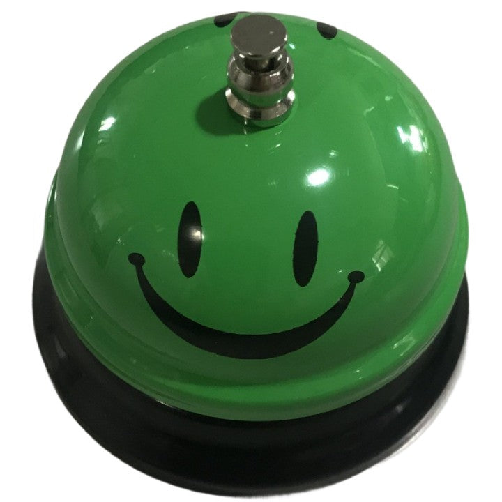 Clopotel De Receptie Si Masa, Metalic Cu Imprimeu Smiley Face, Sonerie Servire Pentru Restaurant, Cafenea Sau Hotel, Verde, 7.5x7.5x6.5 cm