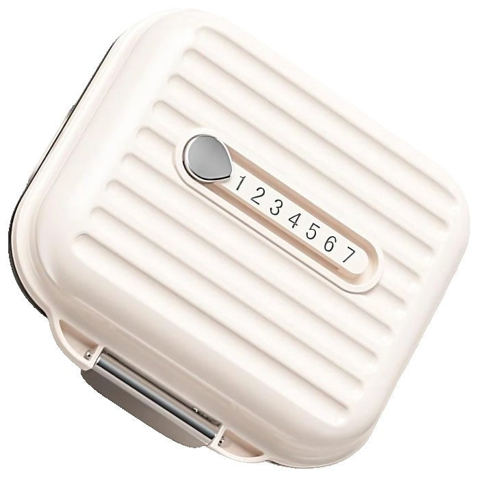 Cutie Medicamente si Organizator Pastile, 7 Compartimente Numerotate, Inchidere Metalica Sigura, Design Compact de Calatorie, Bej, 7.8x7.2x3.5 cm