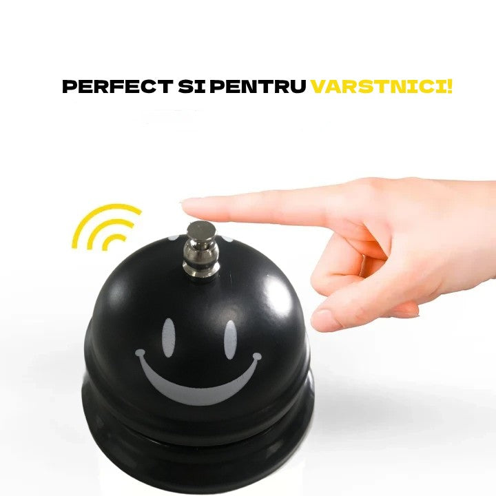 Clopotel Receptie Multifunctional, Imprimeu Smiley Face, Metal si Plastic, Pentru Restaurant, Cafenea si Hotel, Negru, 7.5x7.5x6.5 cm