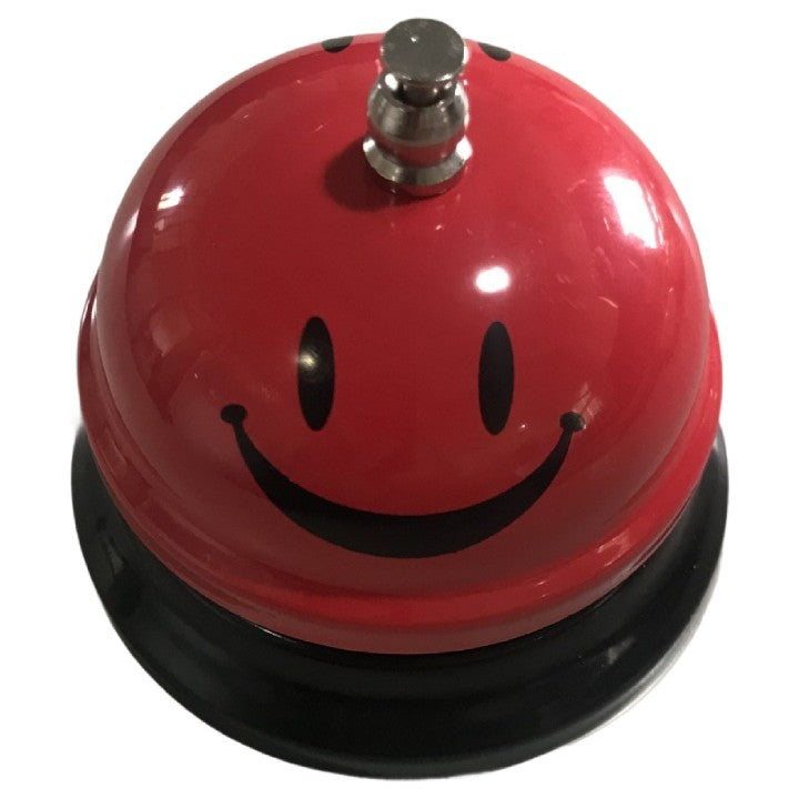 Clopotel De Receptie Si Masa, Metalic Cu Imprimeu Smiley Face, Sonerie Service Pentru Restaurant Sau Hotel, Rosu, 7.5x7.5x6.5 cm