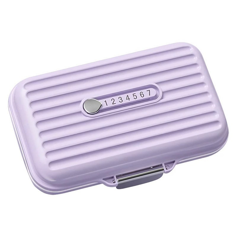 Cutie Medicamente si Organizator Vitamine, 7 Compartimente Individuale, Inchidere Metalica Securizata, Design Compact si Portabil, 11x7.2x3.5 cm, Mov Pastel