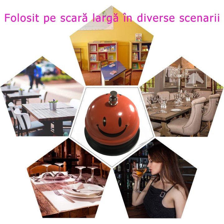 Clopotel de Receptie si Restaurant, Design Smiley Face, Metal si Plastic, Portocaliu, 7.5x7.5x6.5 cm