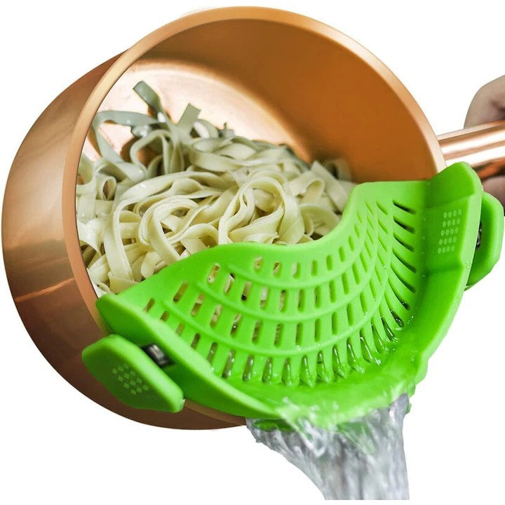 Strecuratoare Universala pentru Vase cu Fixare Clip, Filtru Silicon Rezistent la Caldura pentru Paste si Legume, Design Compact, 23x12.5x6.7 cm, Verde