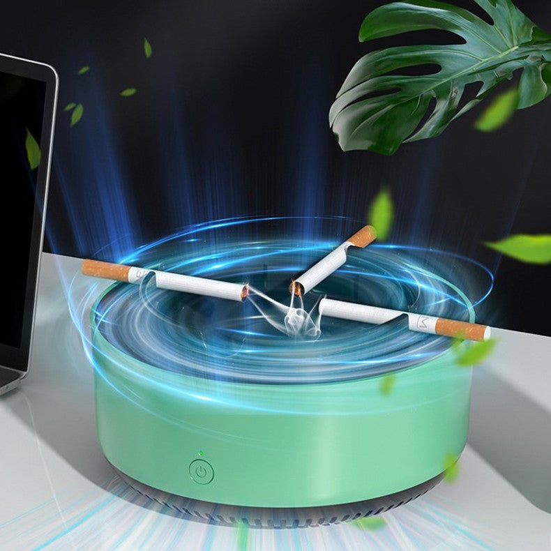 Scrumiera Multifunctionala cu Purificator de Aer, Sistem de Absorbtie Fum si Incarcare USB, Filtrare Activa, Plastic ABS, 14.5 x 14 x 7.5 cm, Verde