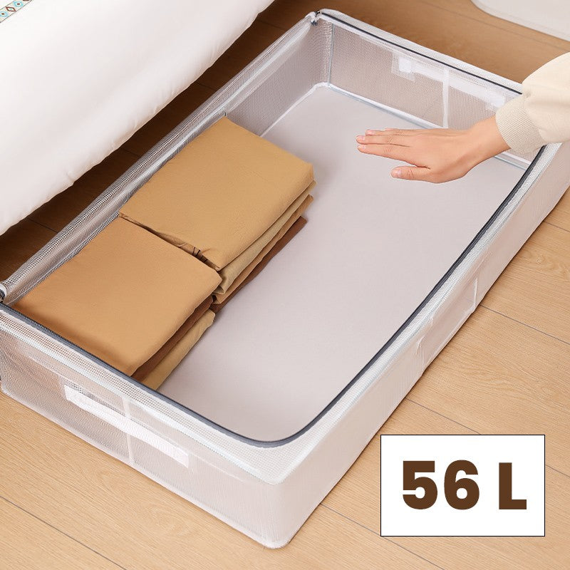 Cutie Depozitare Haine si Incaltaminte sub Pat, Organizator Pliabil cu Fermoar Bidirectional si Manere, Plasa PVC Impermeabila, 80 x 47 x 15 cm, Transparenta