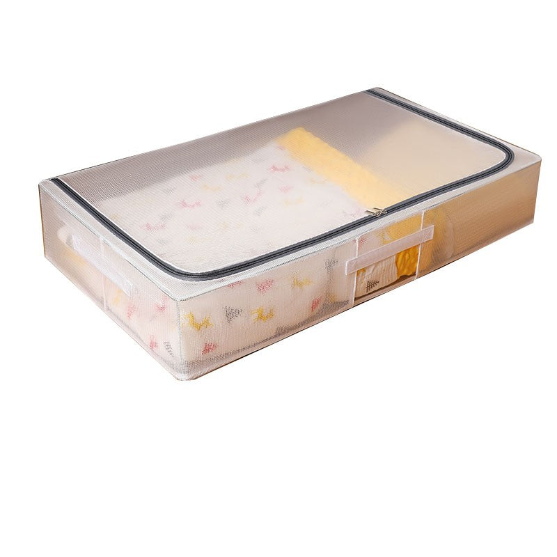 Cutie Depozitare Haine si Incaltaminte sub Pat, Organizator Pliabil cu Fermoar Bidirectional si Manere, Plasa PVC Impermeabila, 80 x 47 x 15 cm, Transparenta