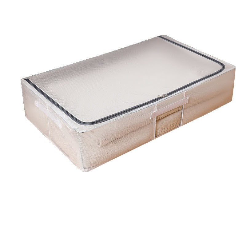 Cutie Depozitare Haine si Incaltaminte, Organizator Sub Pat, Pliabila cu Fermoar Bidirectional si Manere, Plasa PVC Impermeabila, 80 x 47 x 18 cm, Transparenta