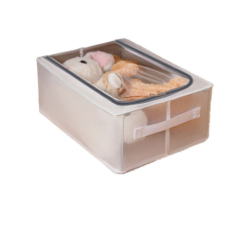 Cutie Depozitare Pantofi si Haine, Organizator Pliabil cu Cadru de Otel, Plasa PVC Impermeabila, Fermoar Bidirectional, 40 x 30 x 15 cm, Transparenta