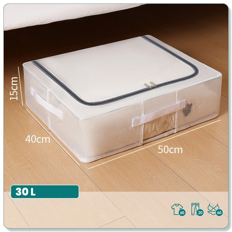 Cutie Depozitare Pantofi si Haine, Organizator sub Pat cu Fermoar Bidirectional, Plasa PVC Impermeabila, Pliabila cu Manere Laterale, Transparent, 50 x 40 x 15 cm