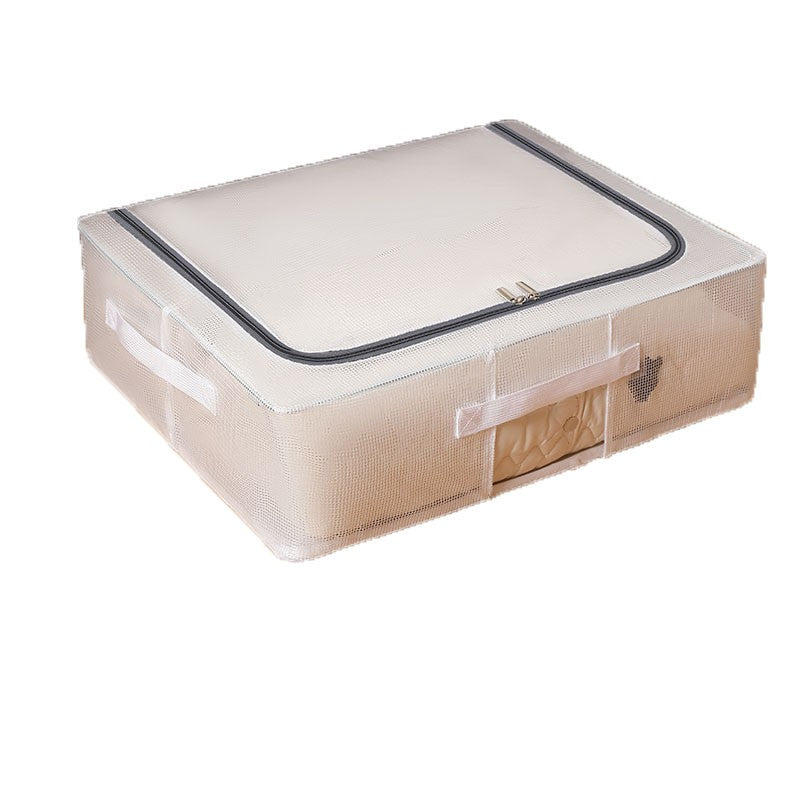 Cutie Depozitare Pantofi si Haine, Organizator sub Pat cu Fermoar Bidirectional, Plasa PVC Impermeabila, Pliabila cu Manere Laterale, Transparent, 50 x 40 x 15 cm
