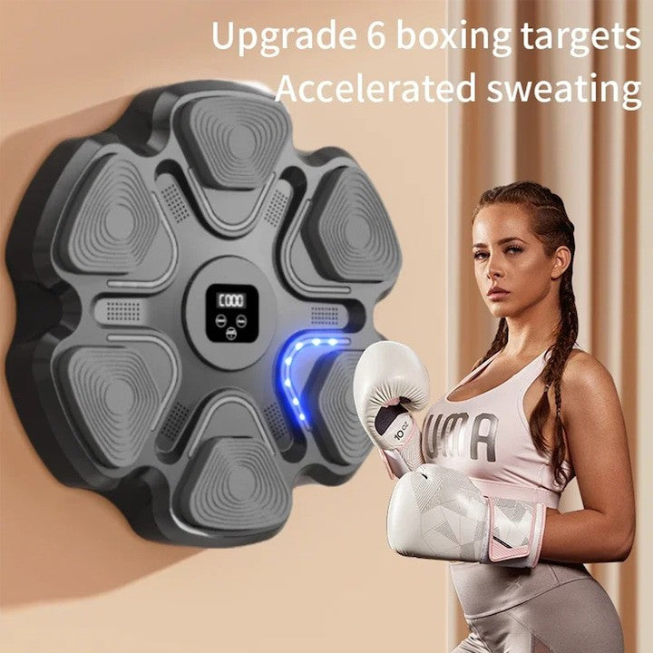 Aparat Box Inteligent Cu Muzica, Antrenament Interactiv Cu Bluetooth Si Iluminare LED, Montare Pe Perete, Include Manusi Adulti, Negru, 38 x 27 x 32 cm