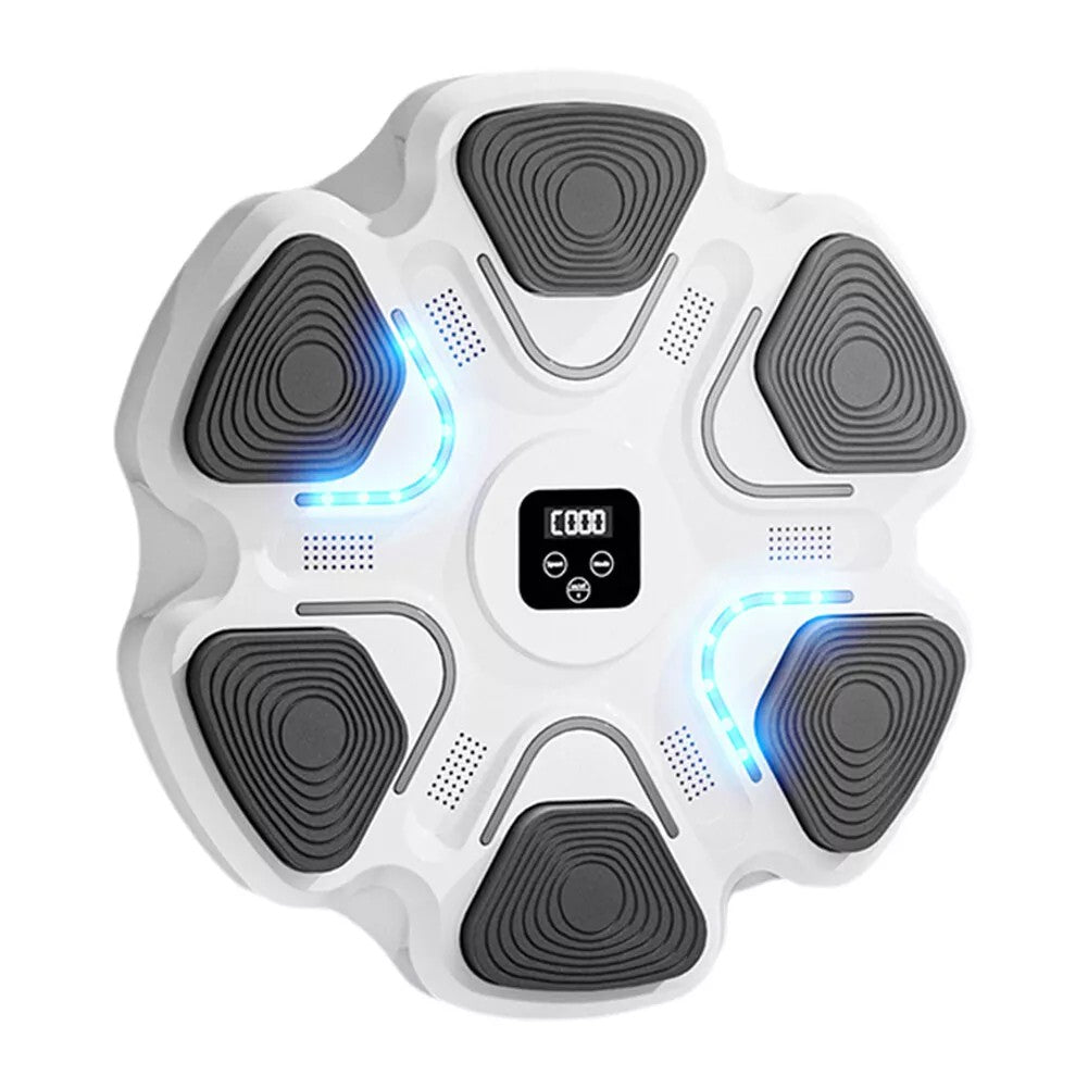 Aparat Box cu Muzica, Antrenament Interactiv, Conectivitate Bluetooth, Iluminare LED, Montare pe Perete, Manusi Incluse, Alb, 38 x 27 x 32 cm