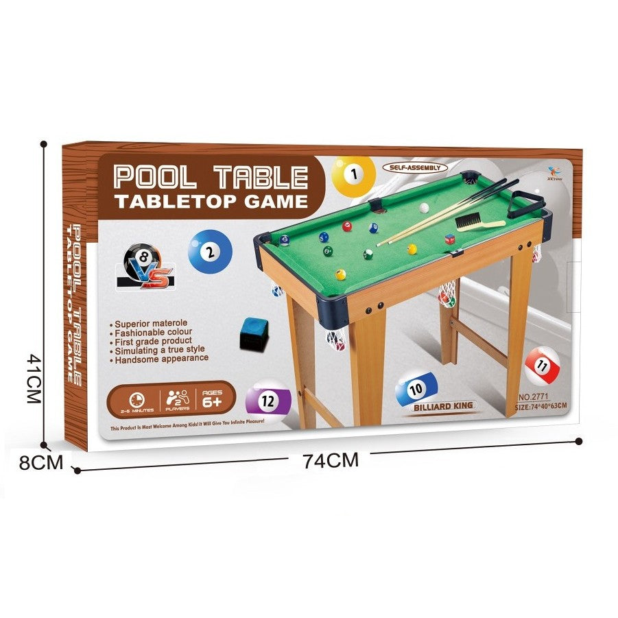 Masa de Biliard pentru Copii, Joc Interactiv cu Picioare Stabile, Constructie din Lemn si ABS, Varsta 6+ Ani, 74 x 63 x 40 cm, Maro/Verde