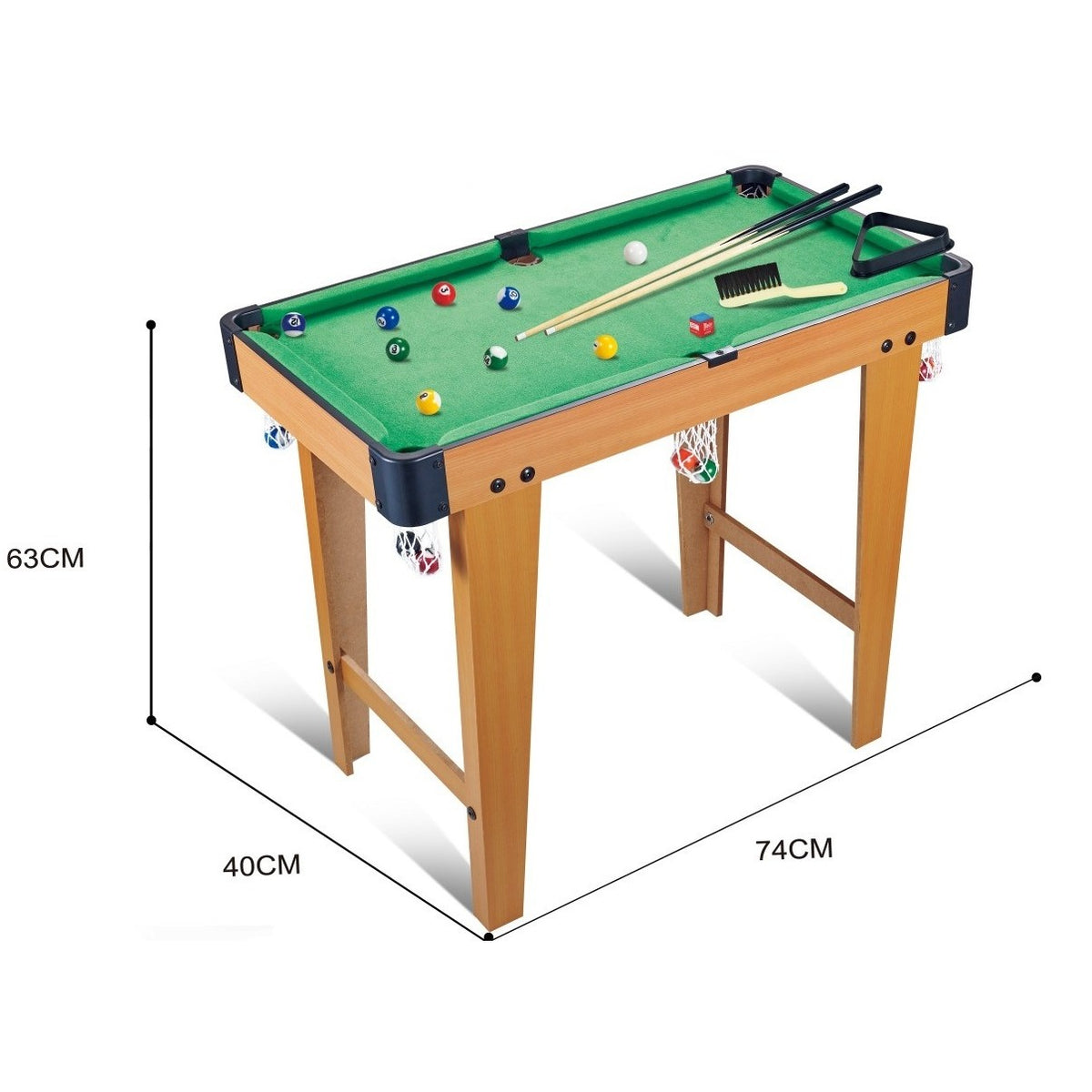 Masa de Biliard pentru Copii, Joc Interactiv cu Picioare Stabile, Constructie din Lemn si ABS, Varsta 6+ Ani, 74 x 63 x 40 cm, Maro/Verde