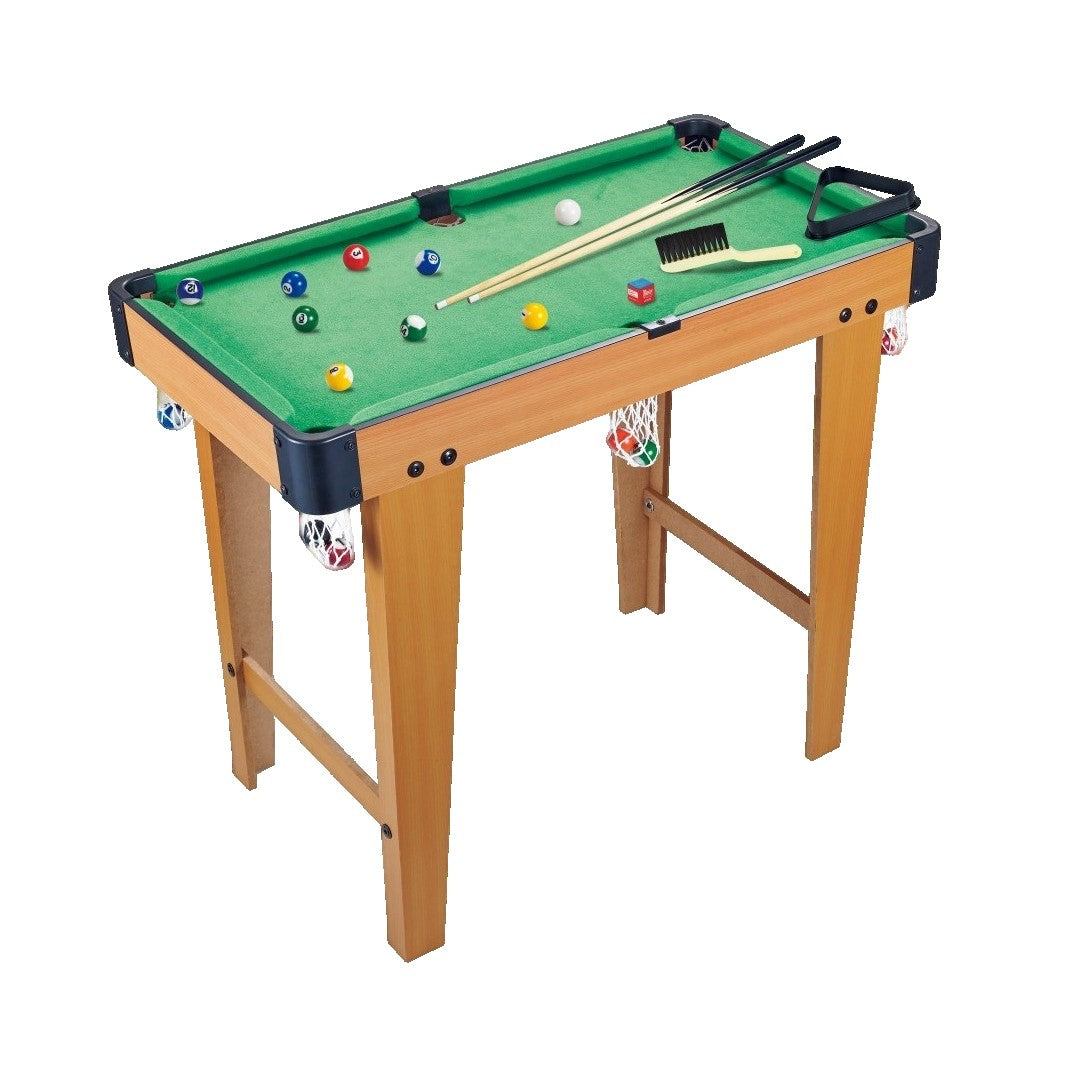 Masa de Biliard pentru Copii, Joc Interactiv cu Picioare Stabile, Constructie din Lemn si ABS, Varsta 6+ Ani, 74 x 63 x 40 cm, Maro/Verde