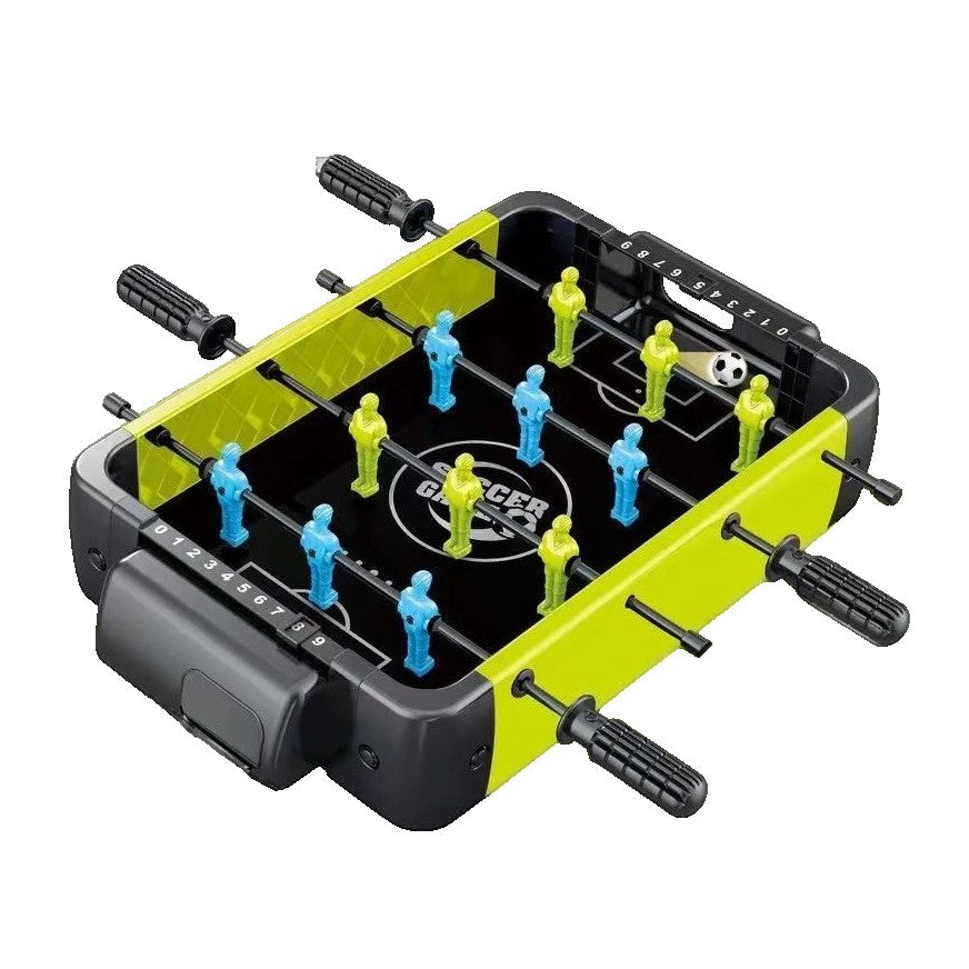 Masa de Fotbal 3in1, Baschet si Curling, Joc Interactiv cu Tablou de Scor si 4 Manere, ABS si Metal, 36.5 x 6.6 x 22.5 cm, Verde/Negru