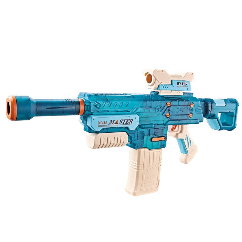 Pistol Cu Apa Electric Cu Tragere Automata, Raza 10 m, Rezervor 500 ml, Incarcare USB, Plastic, 69 cm, Albastru, +6 Ani