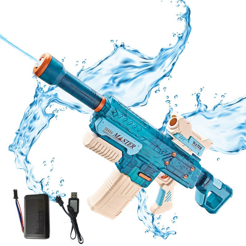 Pistol Cu Apa Electric Cu Tragere Automata, Raza 10 m, Rezervor 500 ml, Incarcare USB, Plastic, 69 cm, Albastru, +6 Ani