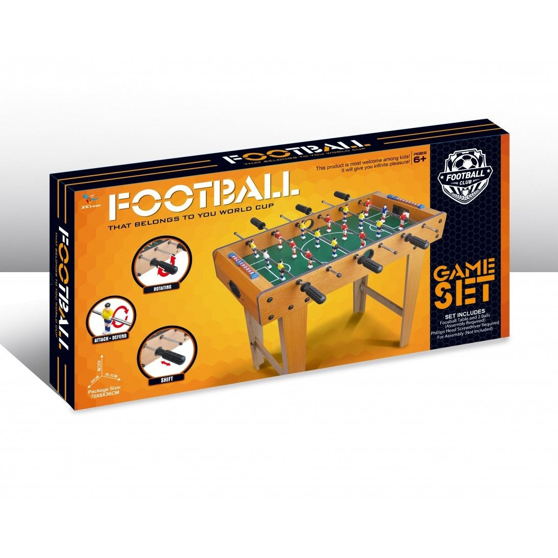 Masa de Fotbal cu Picioare, Joc de Table Soccer cu 6 Manere Ergonomice si Tabela de Scor, Lemn si Otel Inoxidabil, 69 x 62 x 36.5 cm, Maro/Verde