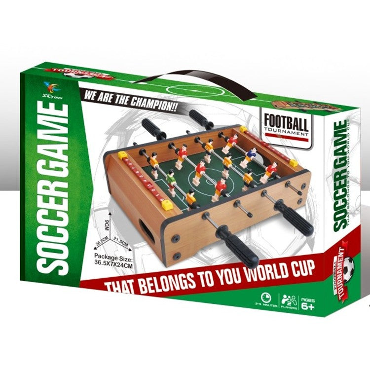 Masa de Fotbal pentru Copii si Adulti, Mini Foosball Compact cu 4 Manere Ergonomice si Tabela Scor, Lemn si Otel, 36.5 x 21.5 x 9 cm, Maro/Verde