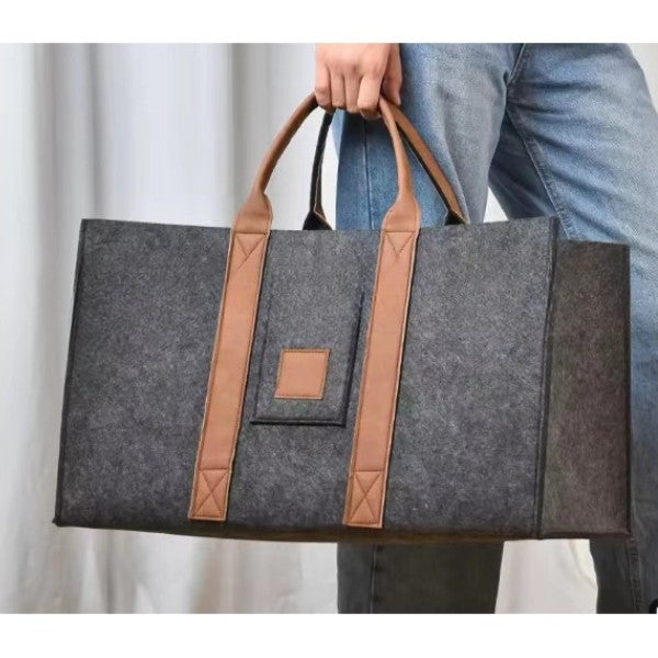 Cos Multifunctional pentru Rufe si Depozitare, Geanta pentru Lemne si Accesorii cu Manere Solide, Pasla Rezistenta, Gri Inchis, 50x34x32 cm