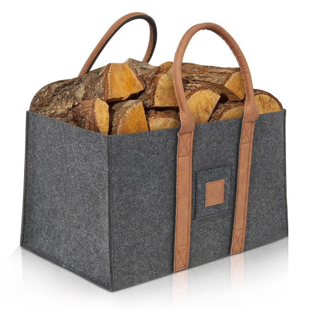 Cos Multifunctional pentru Rufe si Depozitare, Geanta pentru Lemne si Accesorii cu Manere Solide, Pasla Rezistenta, Gri Inchis, 50x34x32 cm