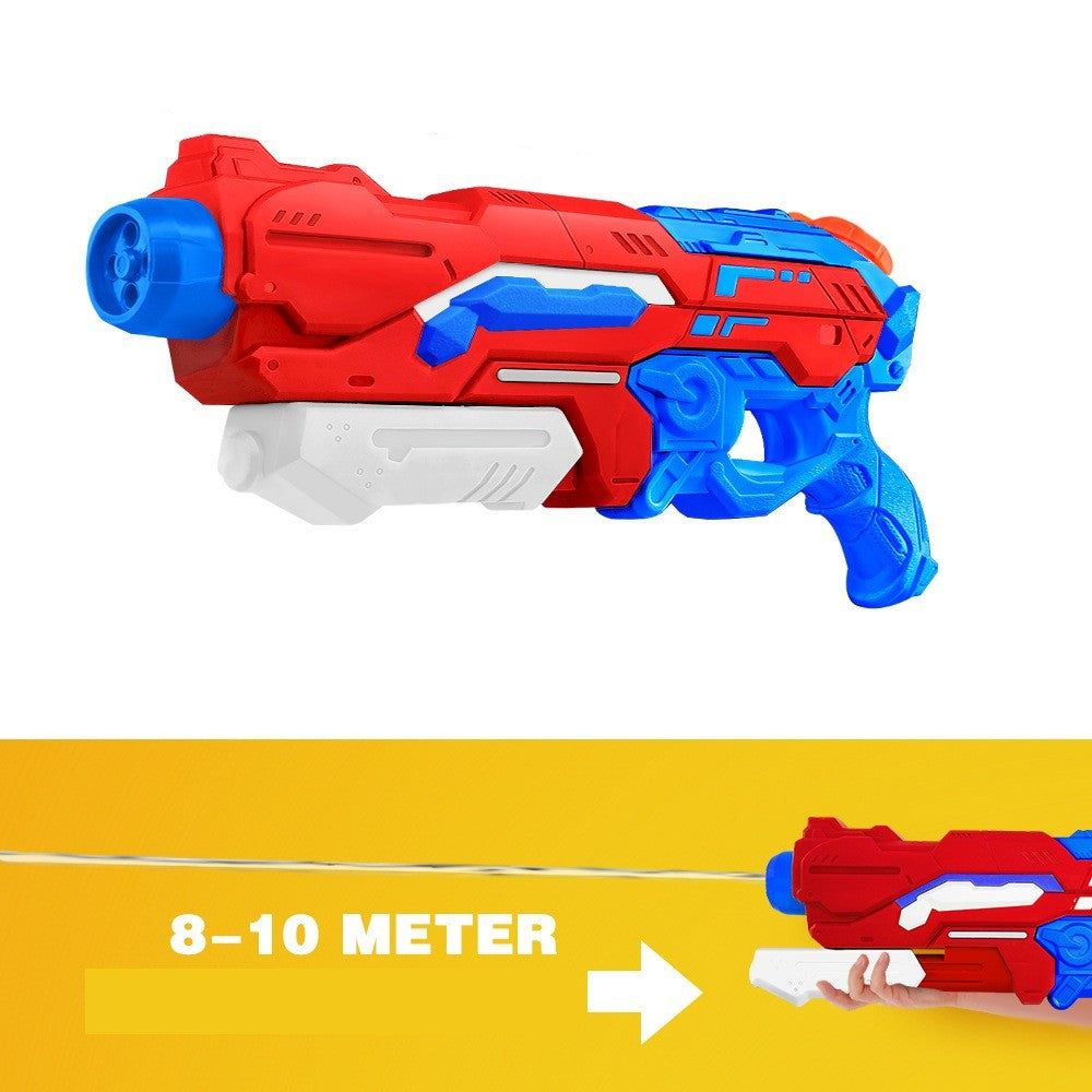 Pistol cu Apa pentru Copii, Rezervor 1200 ml, 4 Duze Comutabile, Raza Actiune 10 m, Plastic Durabil, 40 x 7 x 20 cm, +6 Ani, Rosu/Albastru