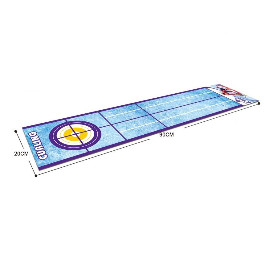 Joc Interactiv de Masa Curling, Covor pentru Copii si Familie, Educativ, Plastic si Textil, 90 x 20 cm, 6 Mingi Incluse, 1-4 Jucatori, 5 Ani+, Albastru