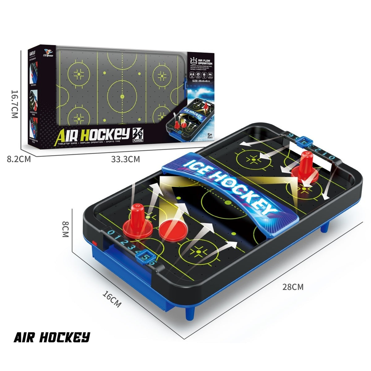 Joc Masa Ice Hockey Cu Flux De Aer, Tabela De Scor Si 2 Pucuri, Joc Interactiv De Masa Pentru Copii Si Adulti, Material ABS, 28 x 8 x 16 cm, Alb/Albastru