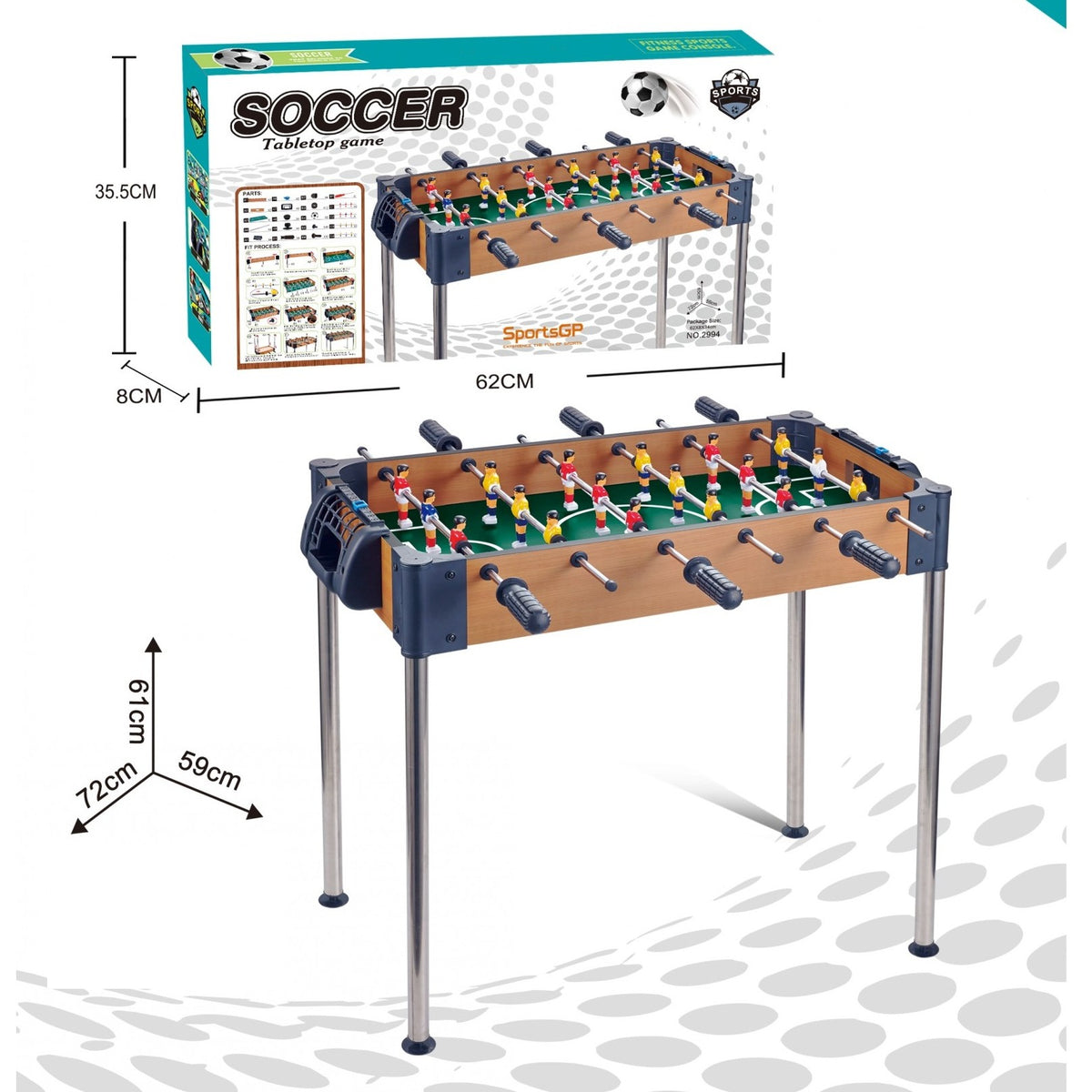 Masa de Fotbal cu Picioare Inalte, Joc de Table Fotbal pentru Copii si Adulti, 8 Manere de Control, Tablou de Scor, Lemn si Otel, 72 x 61 x 59 cm, Multicolor