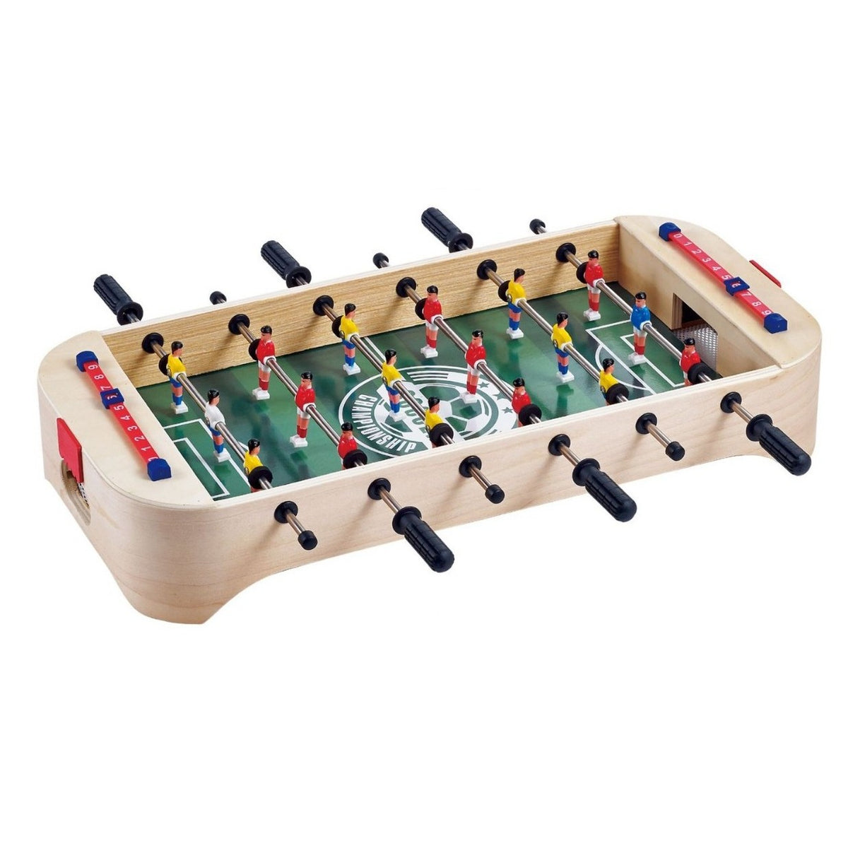 Masa de Fotbal de Tabletop, Portabila fara Picioare cu 6 Manere si Tablou Scor, Lemn si Otel Inoxidabil, 51 x 11 x 35 cm, Crem/Verde