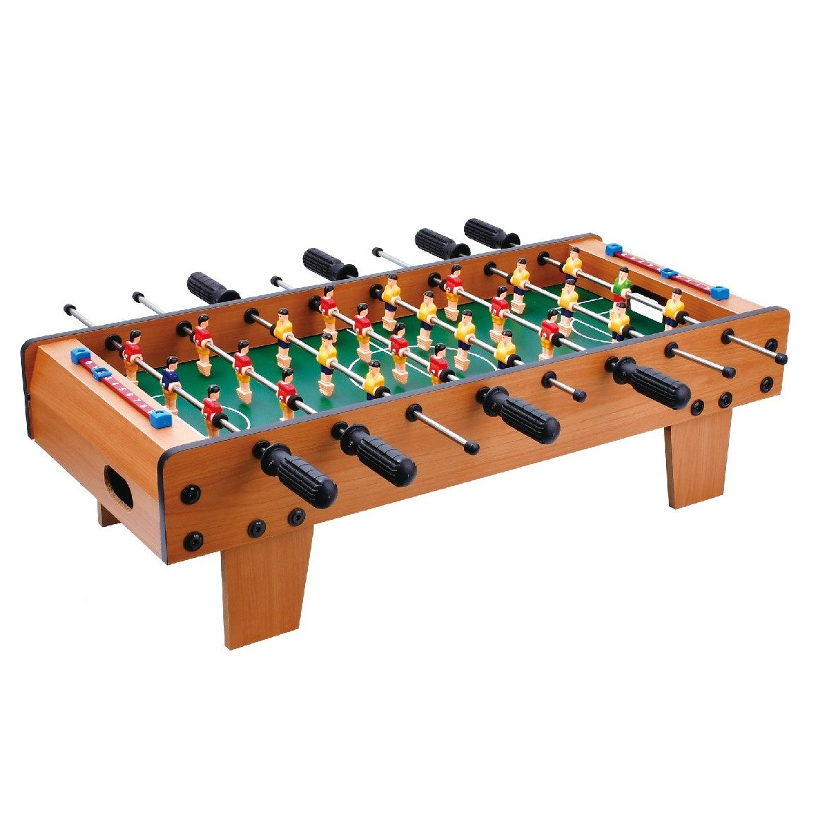 Masa de Fotbal cu Picioare Scurte, Joc de Fotbal cu 8 Manere Ergonomice si Tablou de Scor, Lemn, Otel si ABS, 64 x 20 x 47 cm, Maro/Verde
