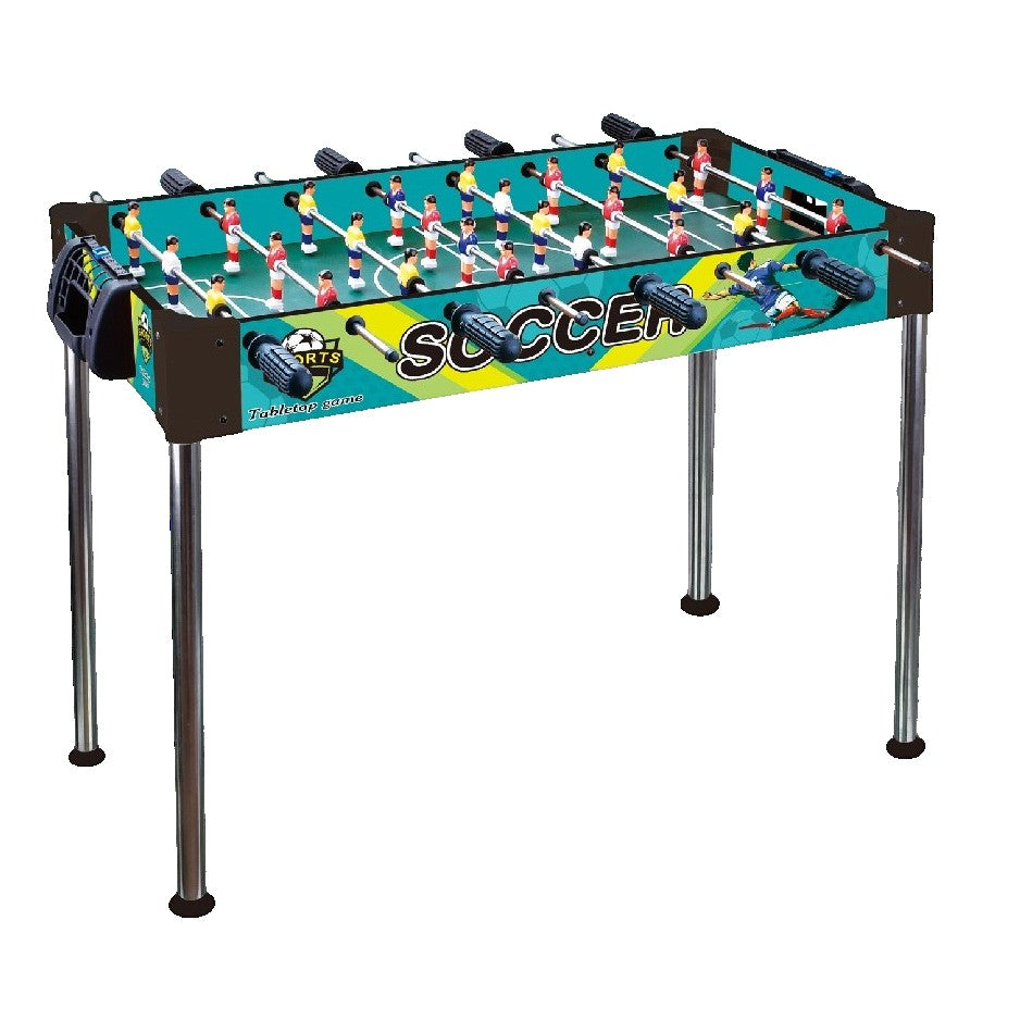 Masa de Fotbal pentru Copii si Adulti, Joc Foosball cu Picioare Inalte si 8 Manere, Tije din Otel si Cadru din Lemn, 86 x 62 x 65 cm, Multicolor