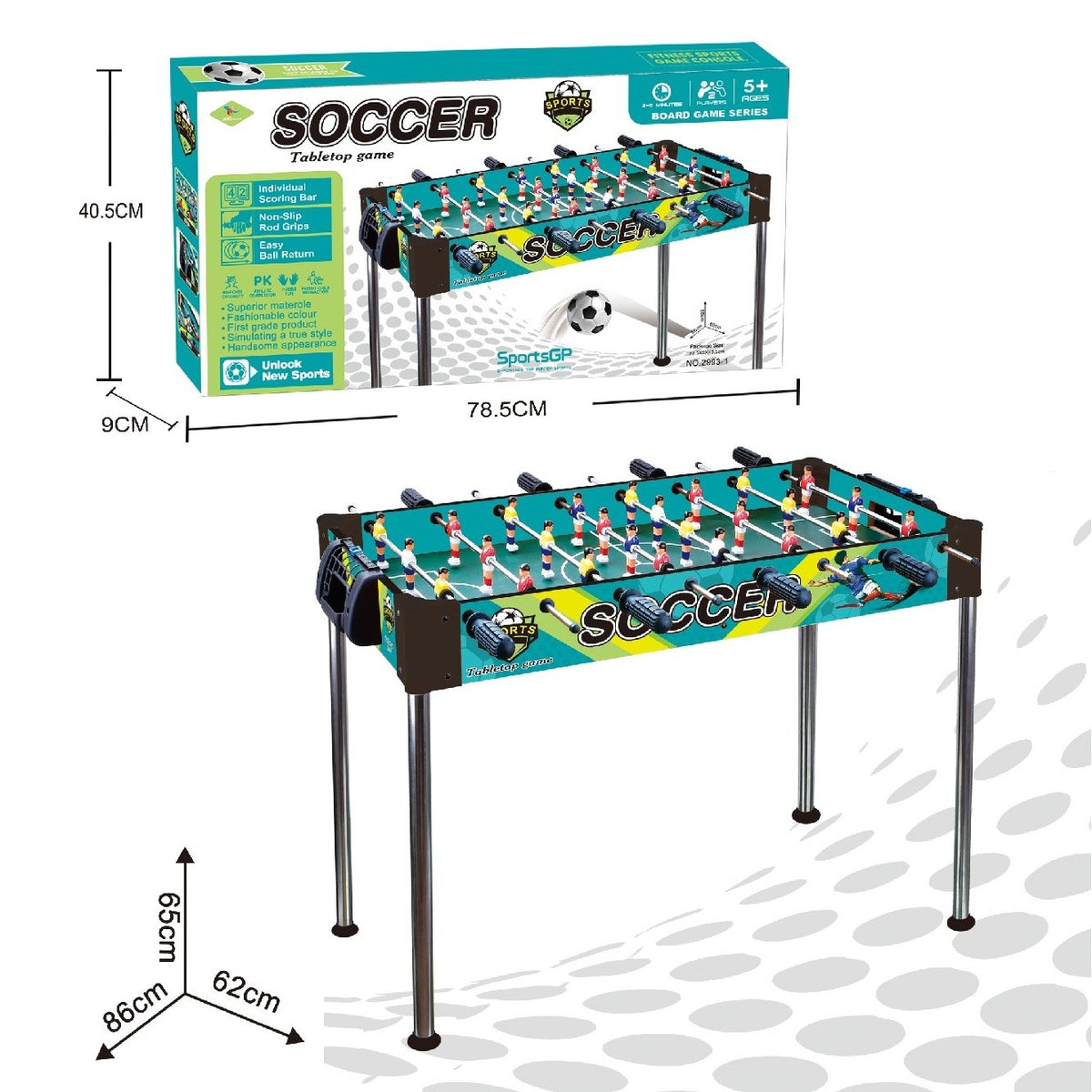 Masa de Fotbal pentru Copii si Adulti, Joc Foosball cu Picioare Inalte si 8 Manere, Tije din Otel si Cadru din Lemn, 86 x 62 x 65 cm, Multicolor