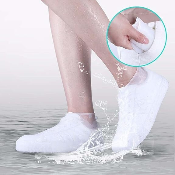Huse Incaltaminte Impermeabile, Protectie Ploaie si Noroi, Talpa Antiderapanta, Latex Elastic, Marime M 34-40, Alb