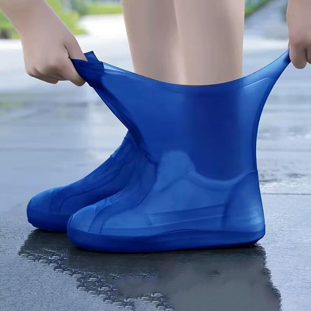 Huse Incaltaminte Impermeabile, Protectie Pantofi Antiderapanta si Elastica, Latex Ecologic, Marime L 41-47, Albastru