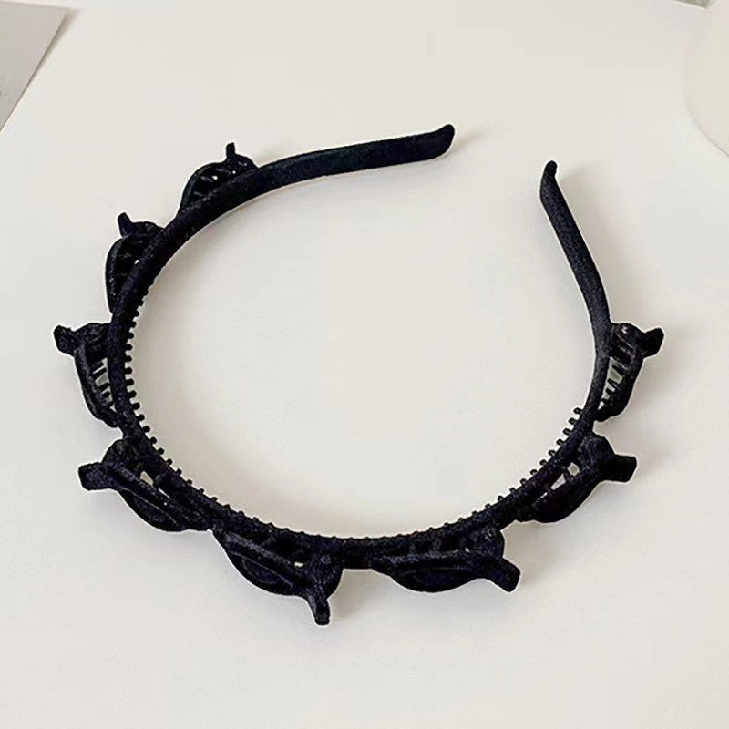 Bentita de Par pentru Femei, Agrafa Stil Coreean, Accesoriu cu Textura Multistrat, Plastic si Material Textil, 13 x 11.5 cm, Negru