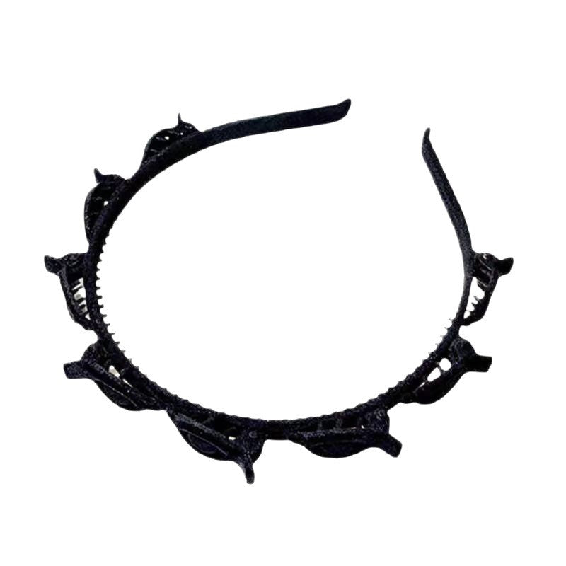 Bentita de Par pentru Femei, Agrafa Stil Coreean, Accesoriu cu Textura Multistrat, Plastic si Material Textil, 13 x 11.5 cm, Negru