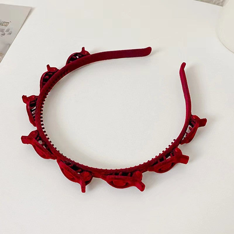 Bentita de Par pentru Femei, Agrafa Stil Coreean cu Textura Multistrat, Accesoriu Coafura, Plastic si Textil, 13 x 11.5 cm, Rosu