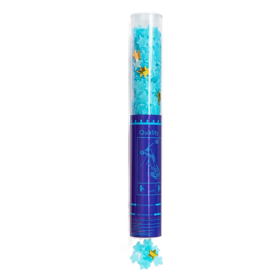 Tun de Confetti cu Stelute, Activare prin Rasucire, Material Folie si Hartie, Tub PET, 40 cm, Albastru