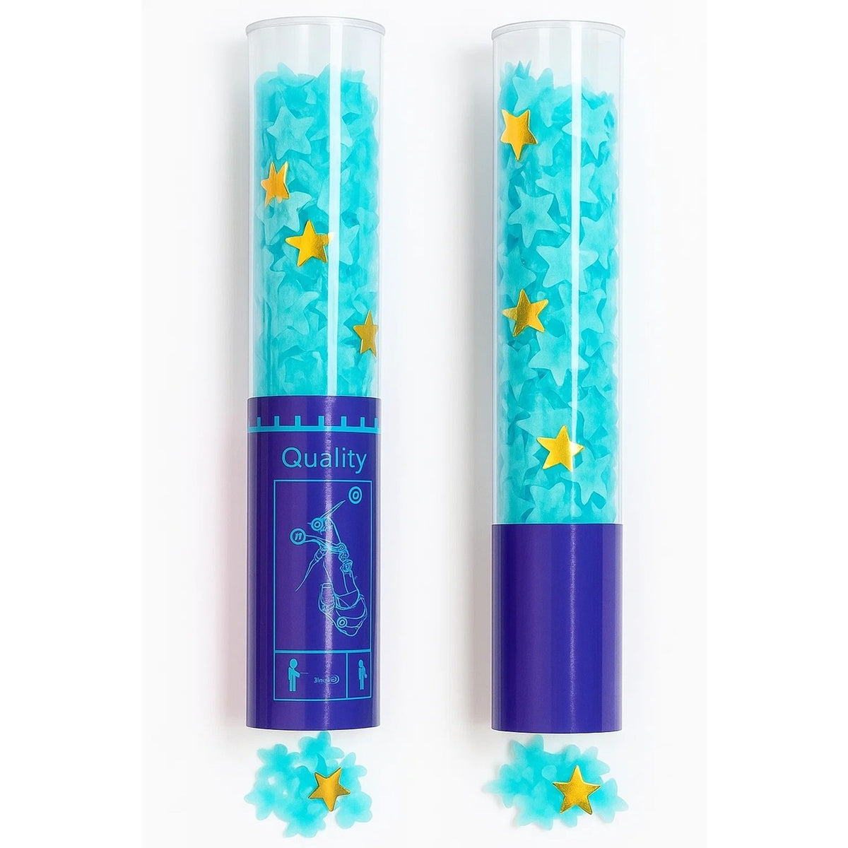 Tun de Confetti cu Stelute, Activare prin Rasucire, Material Folie si Hartie, Tub PET, 40 cm, Albastru
