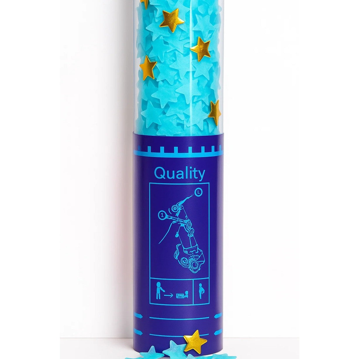 Tun de Confetti cu Stelute, Activare prin Rasucire, Material Folie si Hartie, Tub PET, 40 cm, Albastru