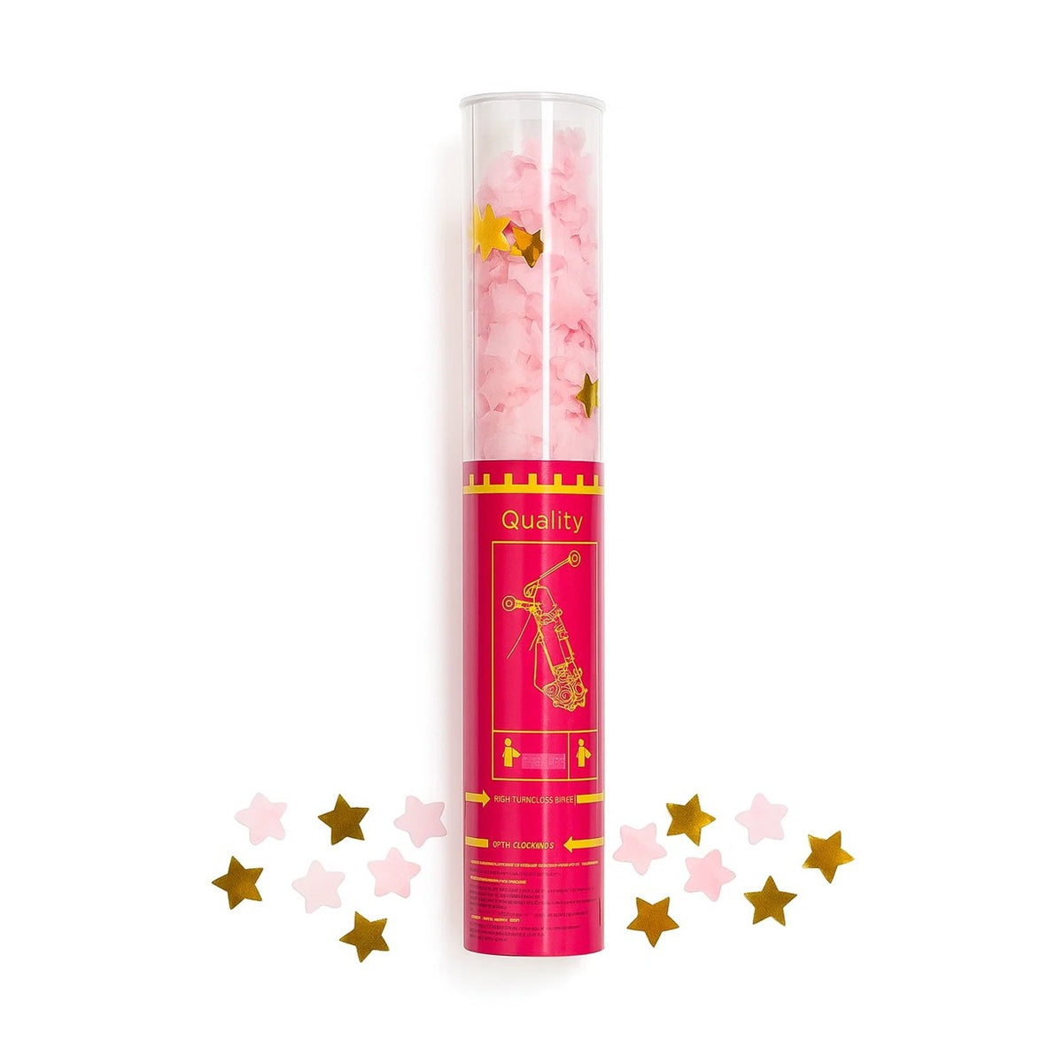 Tun de Confetti cu Stelute, Activare prin Rasucire pentru Petreceri si Nunti, Folie si Hartie, Tub PET, 40 cm, Roz